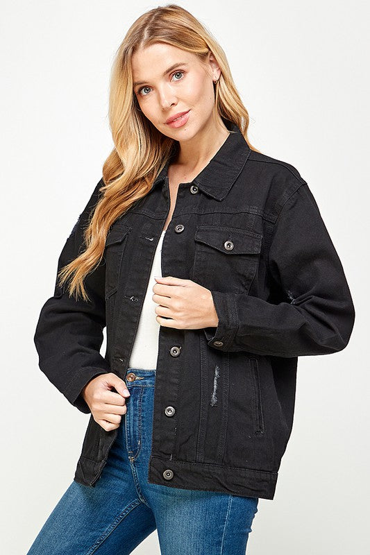 Women's Denim Jacket with Fleece Hoodies
