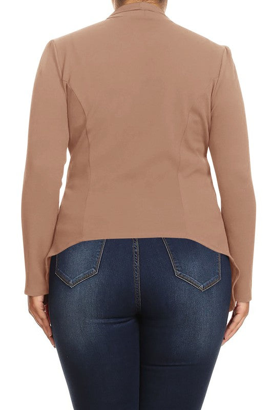 MOA Collection Plus Casual Solid Open Front Asymmetric Hem Jacket Blazer