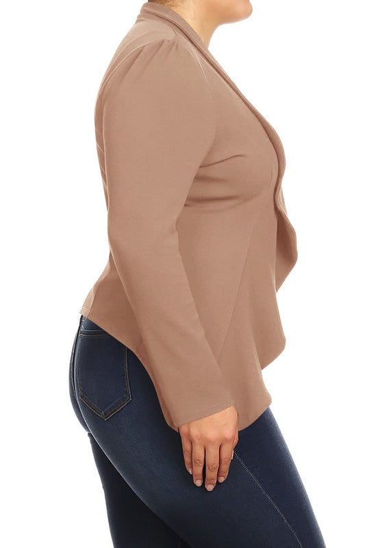 MOA Collection Plus Casual Solid Open Front Asymmetric Hem Jacket Blazer