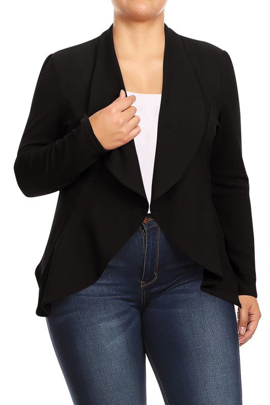 MOA Collection Plus Casual Solid Open Front Asymmetric Hem Jacket Blazer