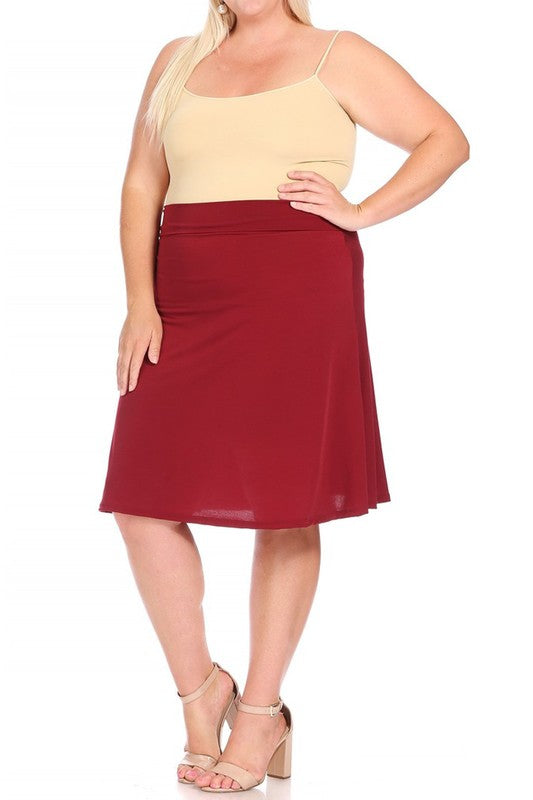 Plus Size Solid A-Line Skirt with Banded Waist - Elegant and Comfortable