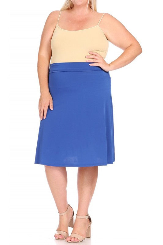 Plus Size Solid A-Line Skirt with Banded Waist - Elegant and Comfortable