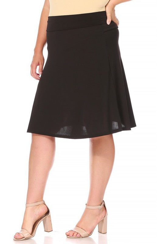 Plus Size Solid A-Line Skirt with Banded Waist - Elegant and Comfortable