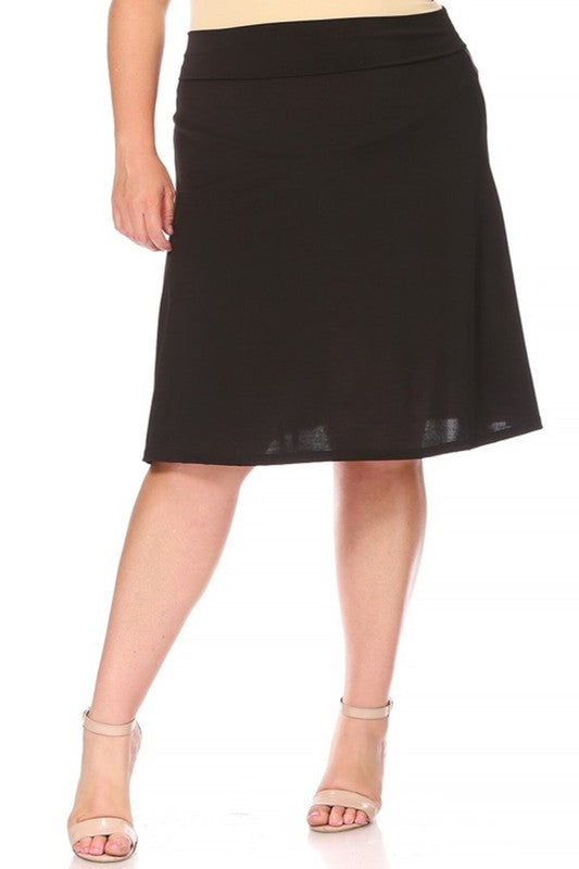 Plus Size Solid A-Line Skirt with Banded Waist - Elegant and Comfortable