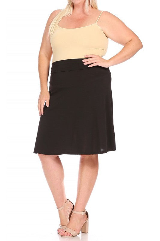 Plus Size Solid A-Line Skirt with Banded Waist - Elegant and Comfortable