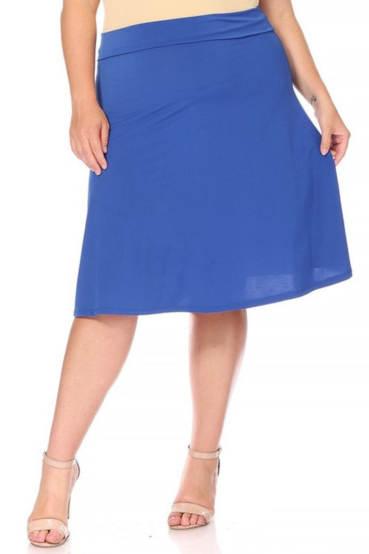 Plus Size Solid A-Line Skirt with Banded Waist - Elegant and Comfortable