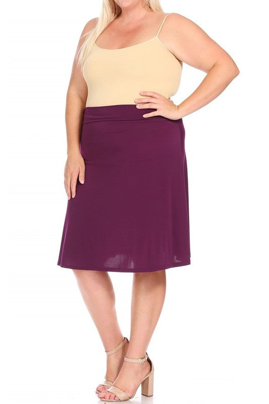 Plus Size Solid A-Line Skirt with Banded Waist - Elegant and Comfortable