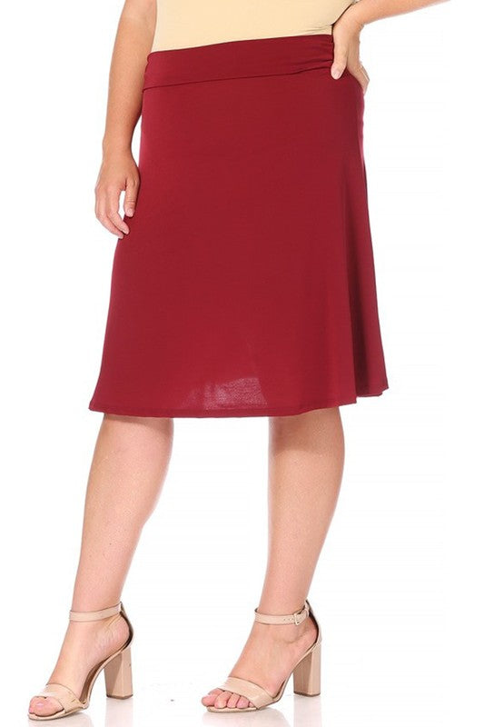 Plus Size Solid A-Line Skirt with Banded Waist - Elegant and Comfortable