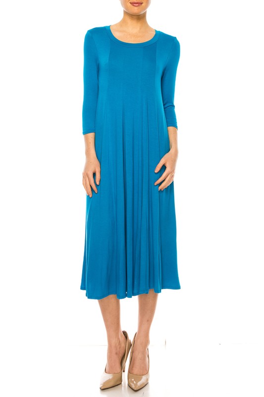 Solid A-Line Dress with Paneled Detail - Elegant and Stylish