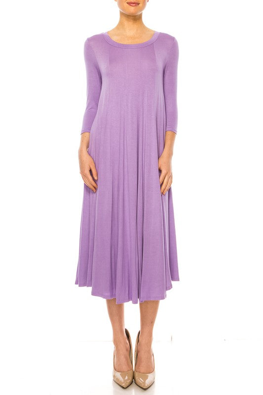Solid A-Line Dress with Paneled Detail - Elegant and Stylish