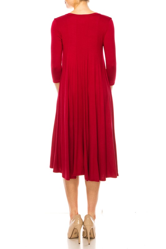 Solid A-Line Dress with Paneled Detail - Elegant and Stylish
