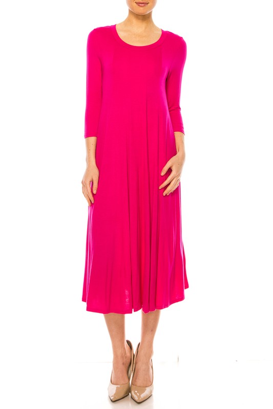 Solid A-Line Dress with Paneled Detail - Elegant and Stylish