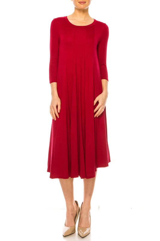 Solid A-Line Dress with Paneled Detail - Elegant and Stylish