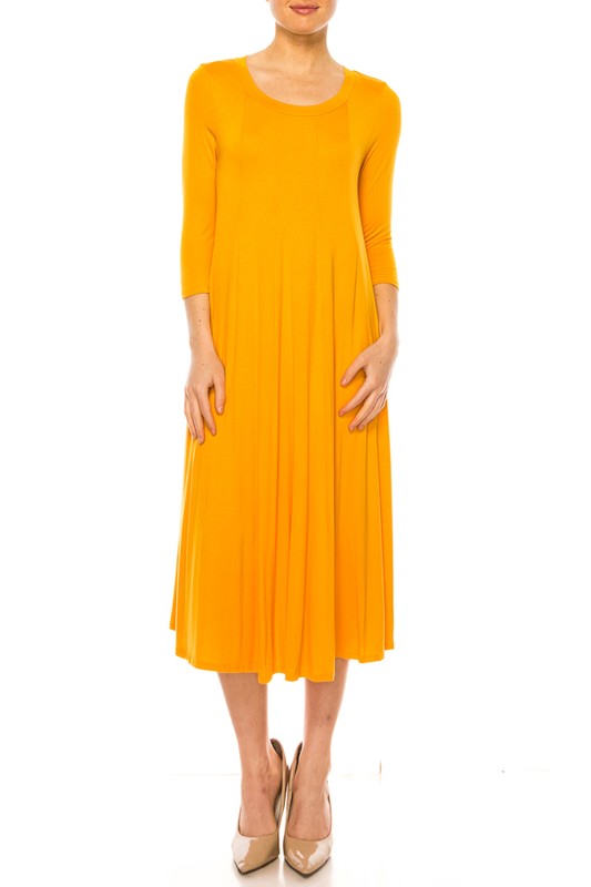 Solid A-Line Dress with Paneled Detail - Elegant and Stylish