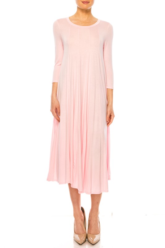 Solid A-Line Dress with Paneled Detail - Elegant and Stylish