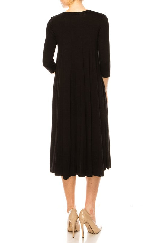 Solid A-Line Dress with Paneled Detail - Elegant and Stylish