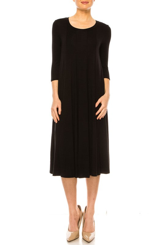 Solid A-Line Dress with Paneled Detail - Elegant and Stylish