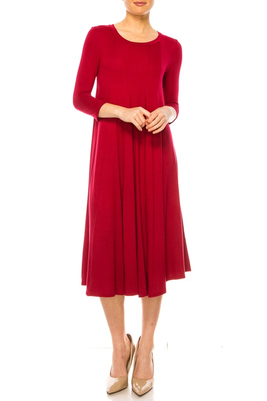 Solid A-Line Dress with Paneled Detail - Elegant and Stylish
