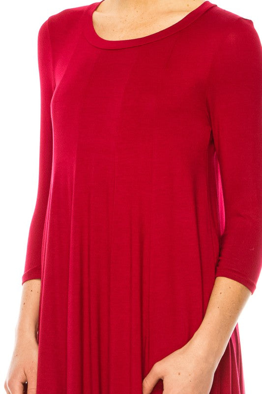 Solid A-Line Dress with Paneled Detail - Elegant and Stylish