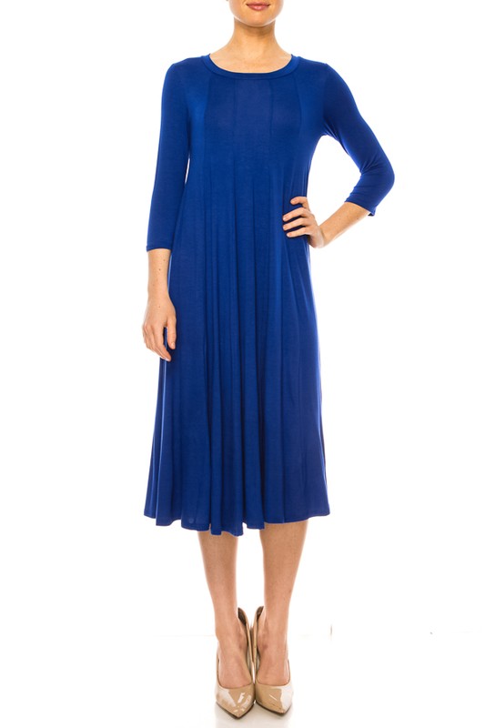 Solid A-Line Dress with Paneled Detail - Elegant and Stylish