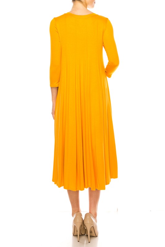 Solid A-Line Dress with Paneled Detail - Elegant and Stylish
