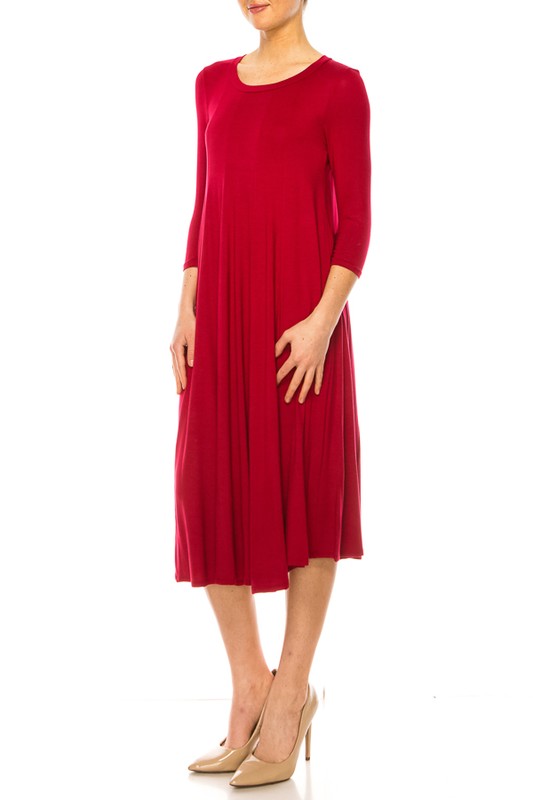 Solid A-Line Dress with Paneled Detail - Elegant and Stylish
