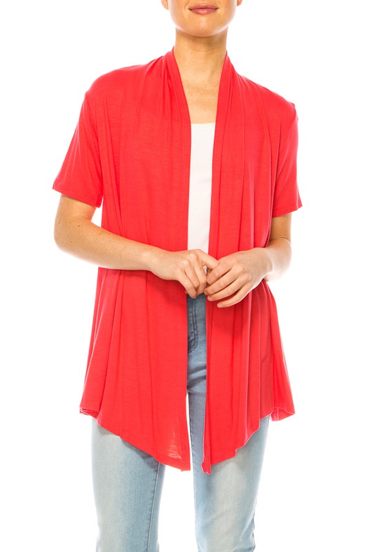 Solid Open Front Cardigan - Relaxed Fit with Asymmetrical Hem