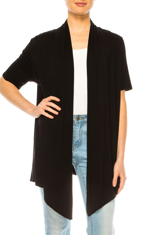 Solid Open Front Cardigan - Relaxed Fit with Asymmetrical Hem