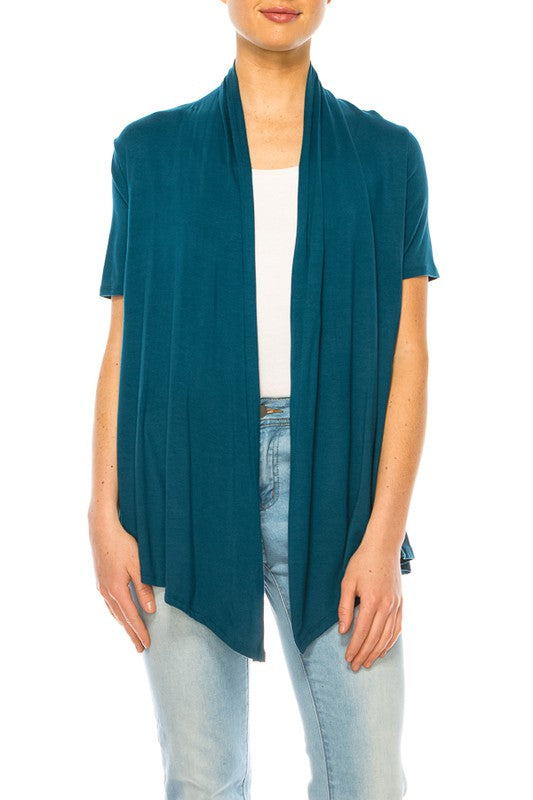 Solid Open Front Cardigan - Relaxed Fit with Asymmetrical Hem