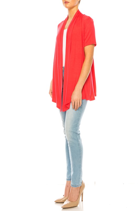 Solid Open Front Cardigan - Relaxed Fit with Asymmetrical Hem