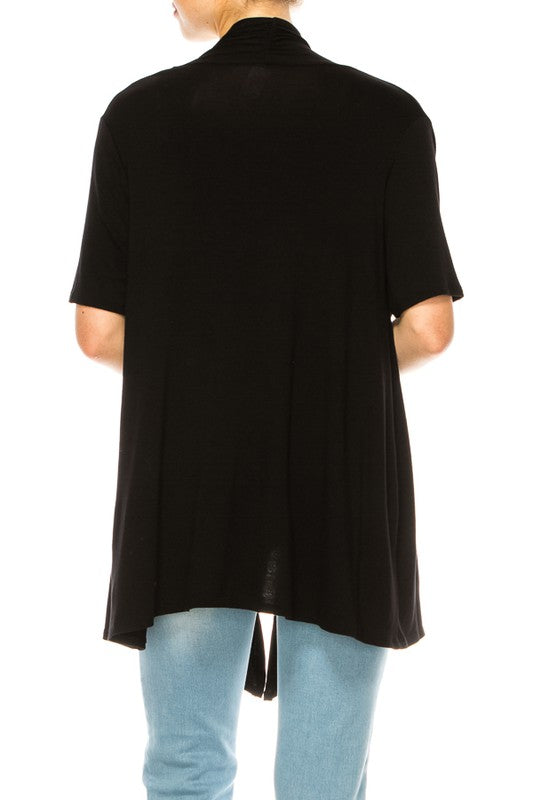 Solid Open Front Cardigan - Relaxed Fit with Asymmetrical Hem