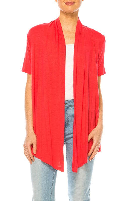 Solid Open Front Cardigan - Relaxed Fit with Asymmetrical Hem