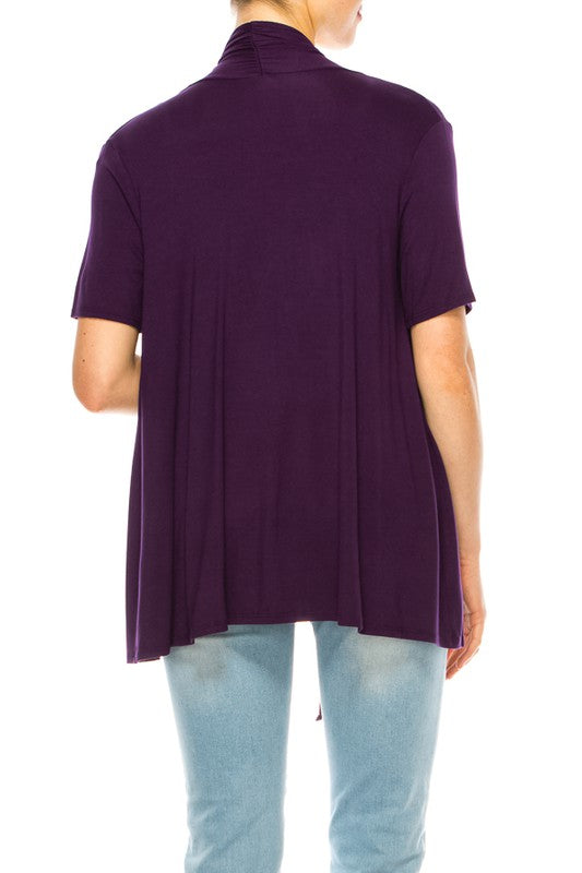 Solid Open Front Cardigan - Relaxed Fit with Asymmetrical Hem