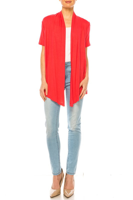 Solid Open Front Cardigan - Relaxed Fit with Asymmetrical Hem