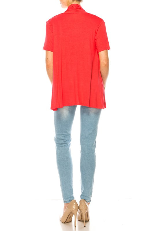 Solid Open Front Cardigan - Relaxed Fit with Asymmetrical Hem