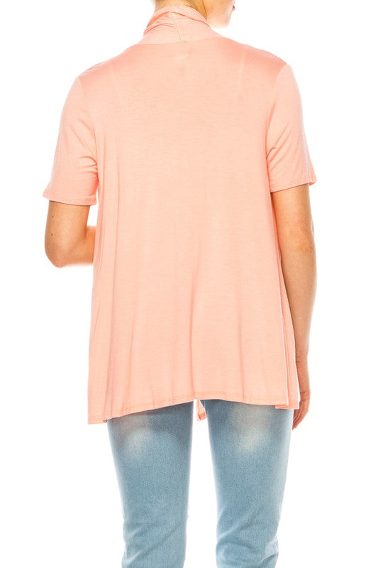 Solid Open Front Cardigan - Relaxed Fit with Asymmetrical Hem