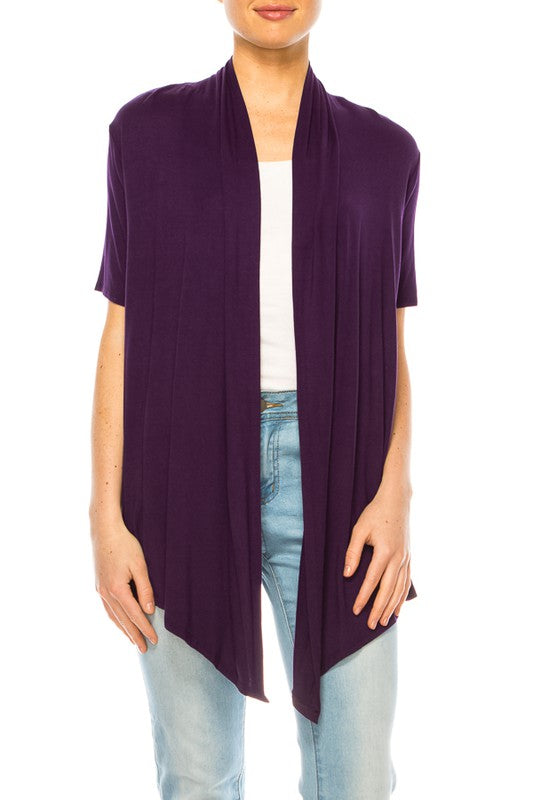 Solid Open Front Cardigan - Relaxed Fit with Asymmetrical Hem
