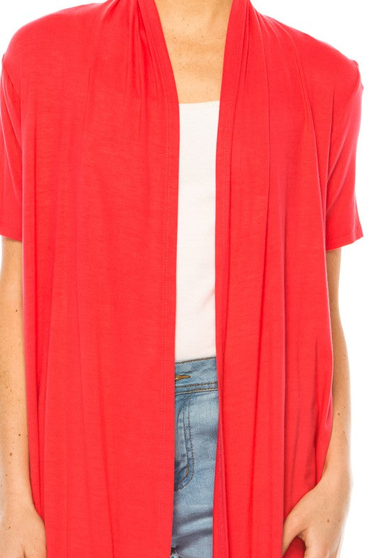 Solid Open Front Cardigan - Relaxed Fit with Asymmetrical Hem