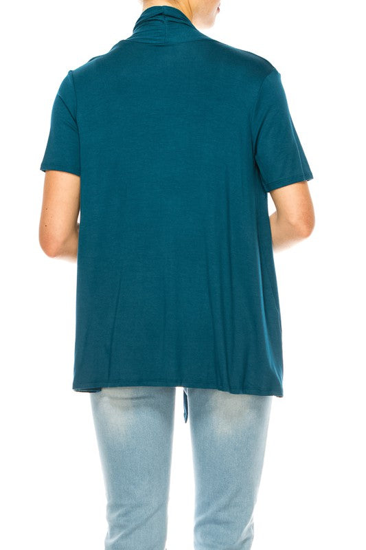 Solid Open Front Cardigan - Relaxed Fit with Asymmetrical Hem