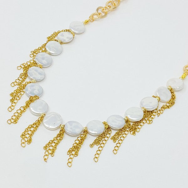 18K Gold Chain Fringe Shell Pearl Necklace - Classic Elegance with Edgy Vibes