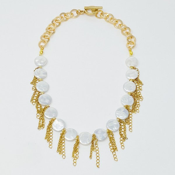 18K Gold Chain Fringe Shell Pearl Necklace - Classic Elegance with Edgy Vibes