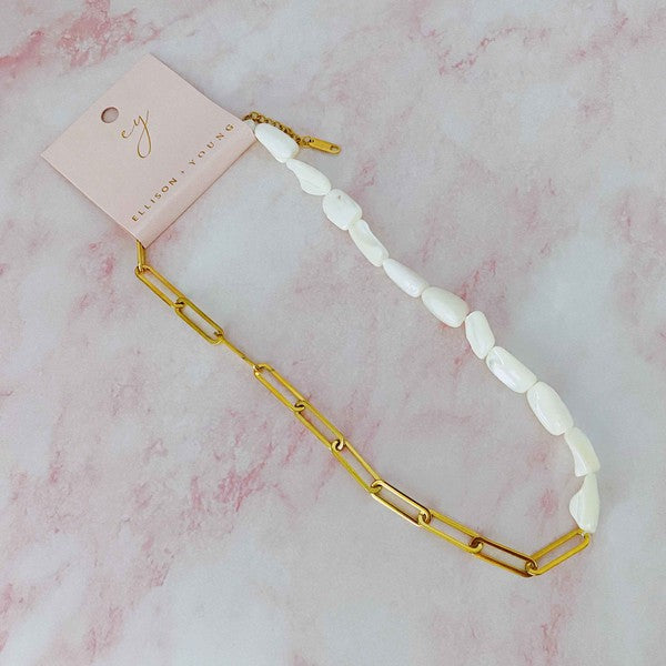 18K Gold Chain & Shell Pearl Necklace - Sophisticated Statement Piece