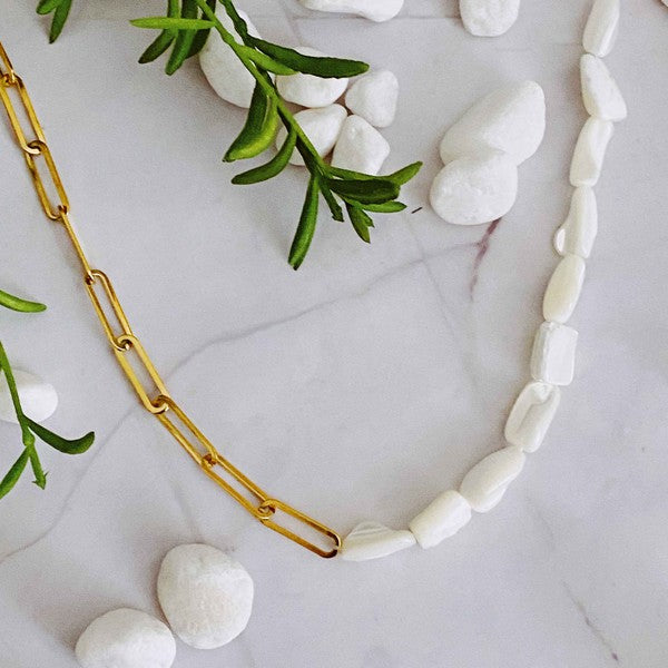 18K Gold Chain & Shell Pearl Necklace - Sophisticated Statement Piece