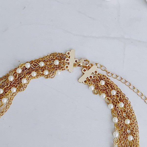 18K Gold Draping Pearl & Chain Necklace - 12 Layers, Exquisite Mix