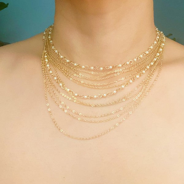 18K Gold Draping Pearl & Chain Necklace - 12 Layers, Exquisite Mix