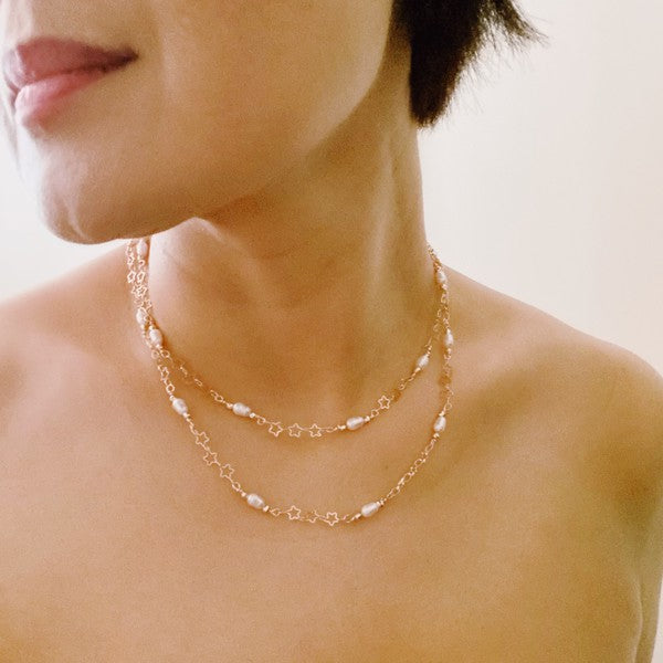18K Gold Mini Pearl Mini Star Necklace - Delicate and Versatile Jewelry for Any Outfit