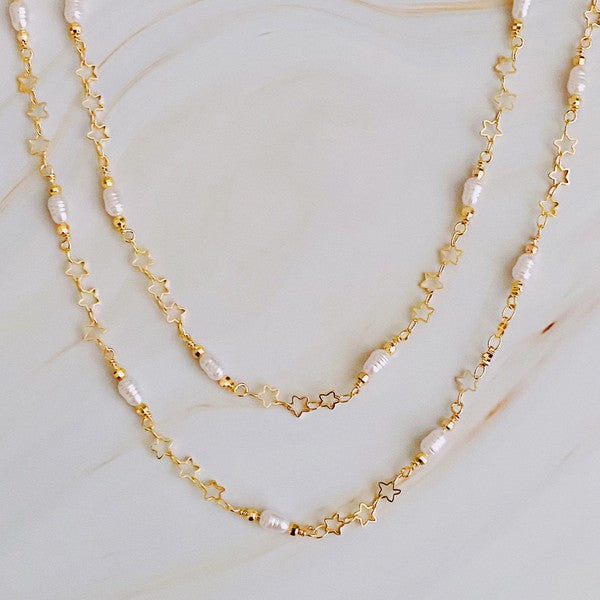 18K Gold Mini Pearl Mini Star Necklace - Delicate and Versatile Jewelry for Any Outfit
