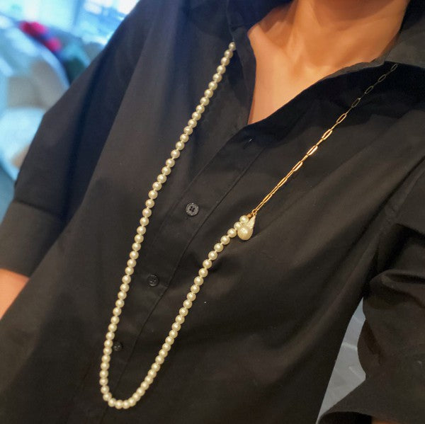 18K Gold Pearl & Chain Necklace - Versatile & Timeless Accessory for Any Occasion