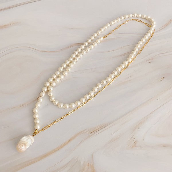 18K Gold Pearl & Chain Necklace - Versatile & Timeless Accessory for Any Occasion