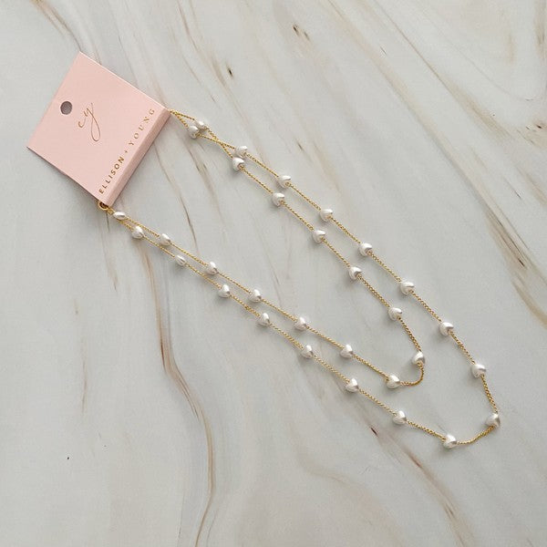 18k Gold Pearl Heart Necklace - Delicate and Sophisticated with Creamy Pearl Hearts